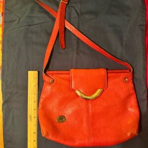 Chic Vintage Cherry Red Genuine Leather Crossbody Bag with Gold Accents